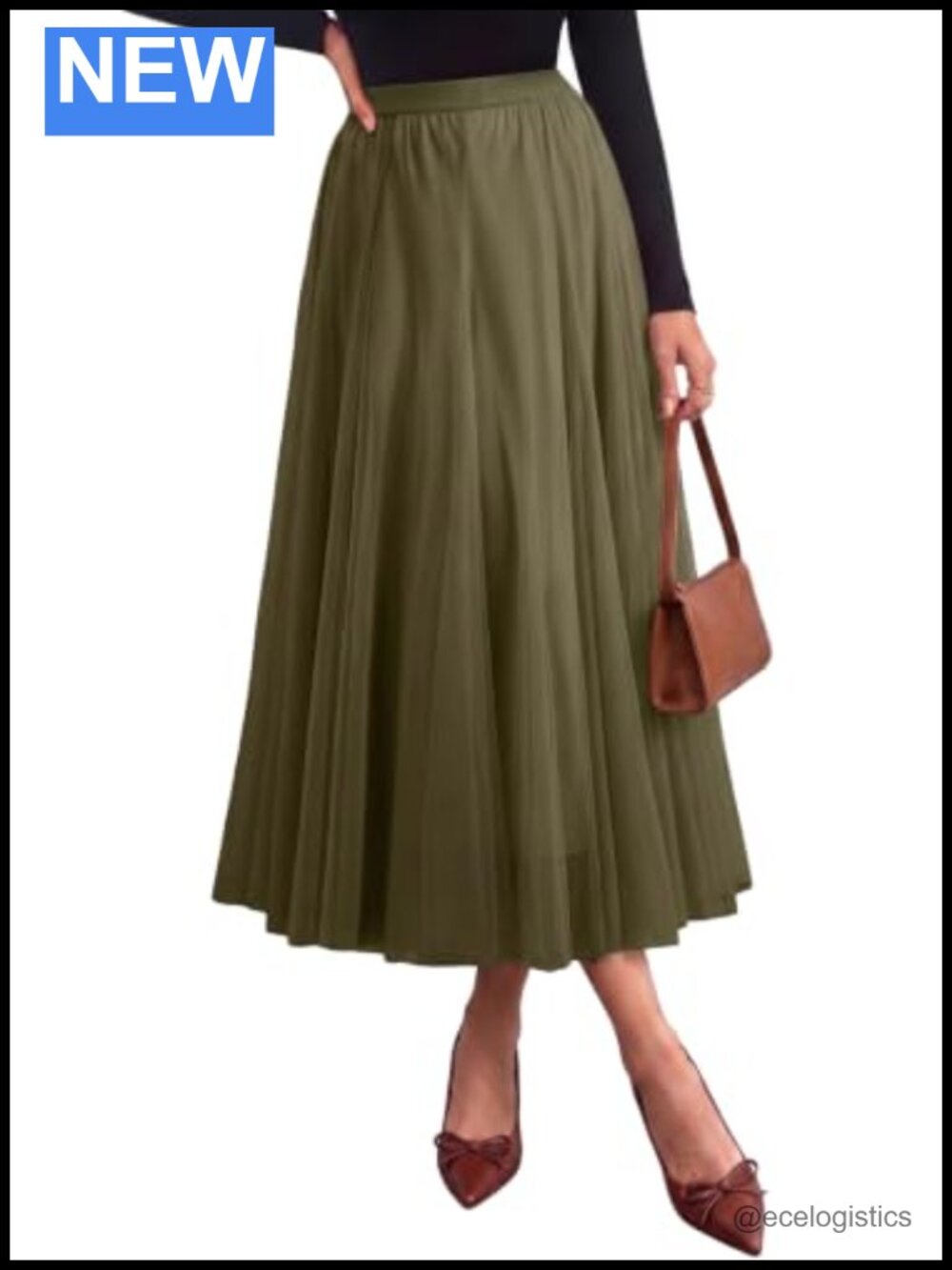 Women's Tulle A-Line Midi Skirt Flowy High Waist Pleated Party